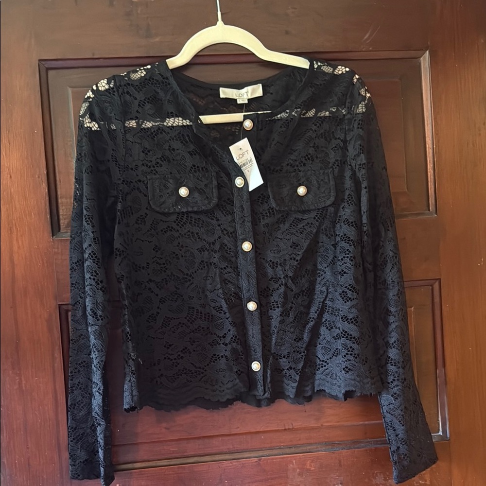 LOFT Black Lace Long Sleeve Blouse
